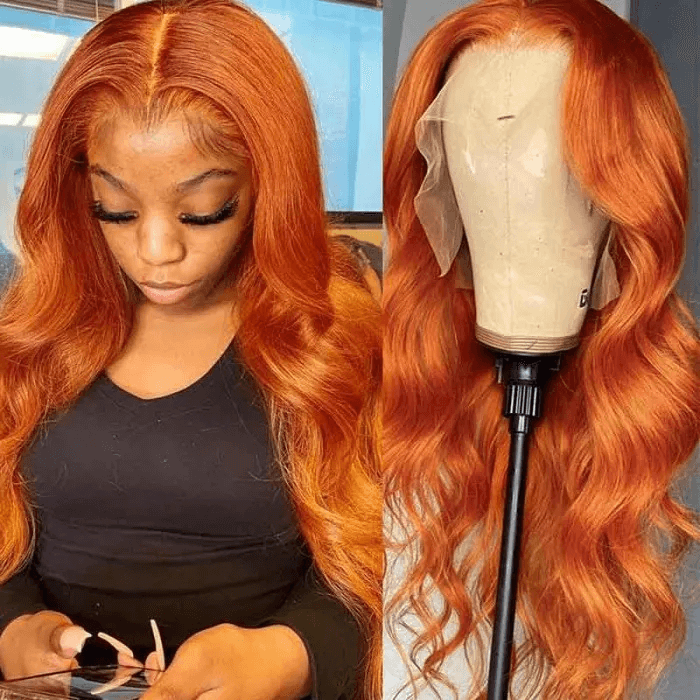 Incolorwig Ginger Orange Body Wave 13*4 Lace Front Wig Fall Color Human ...